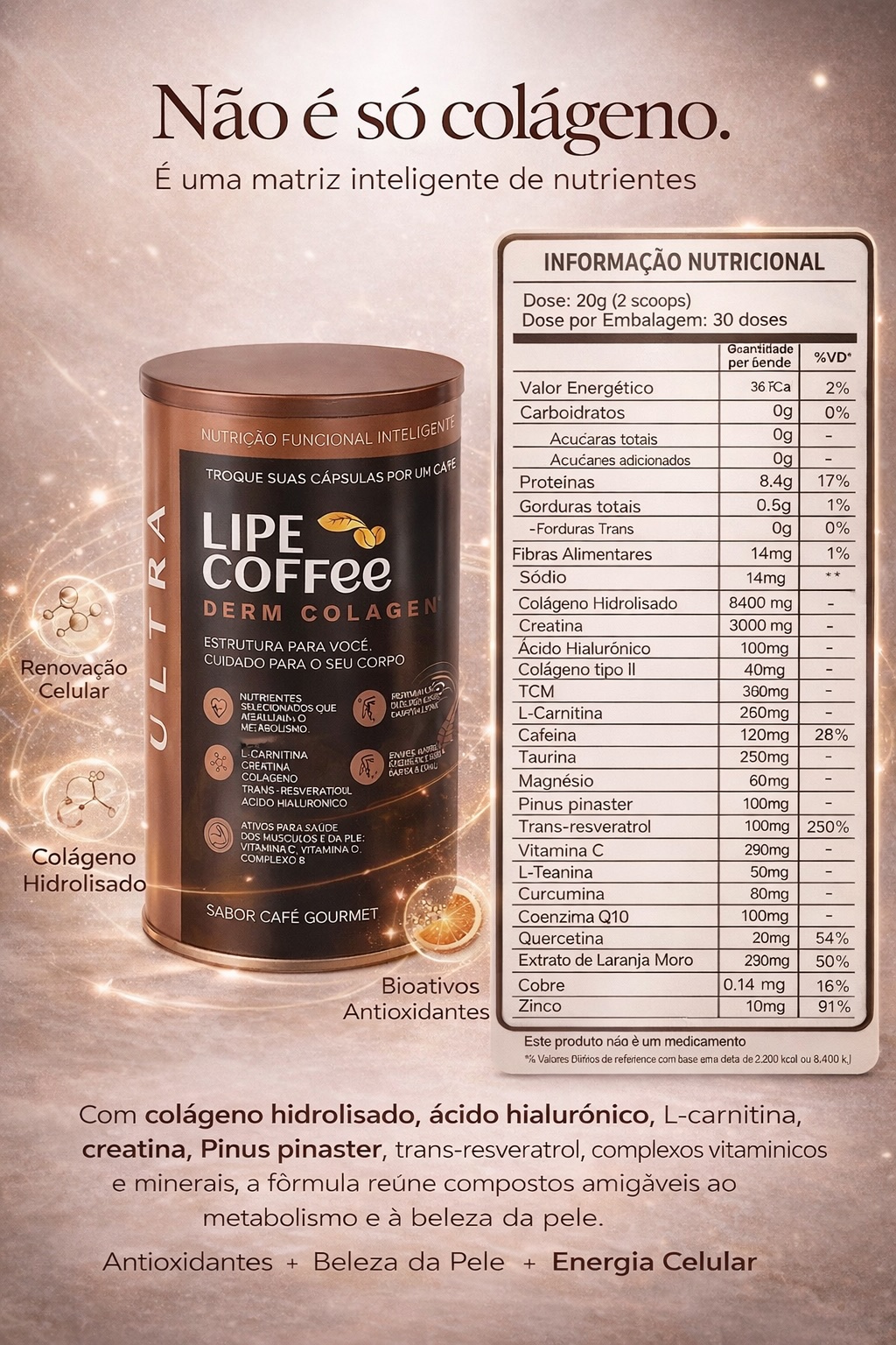 Tabela nutricional LipeCoffee Colágeno Café