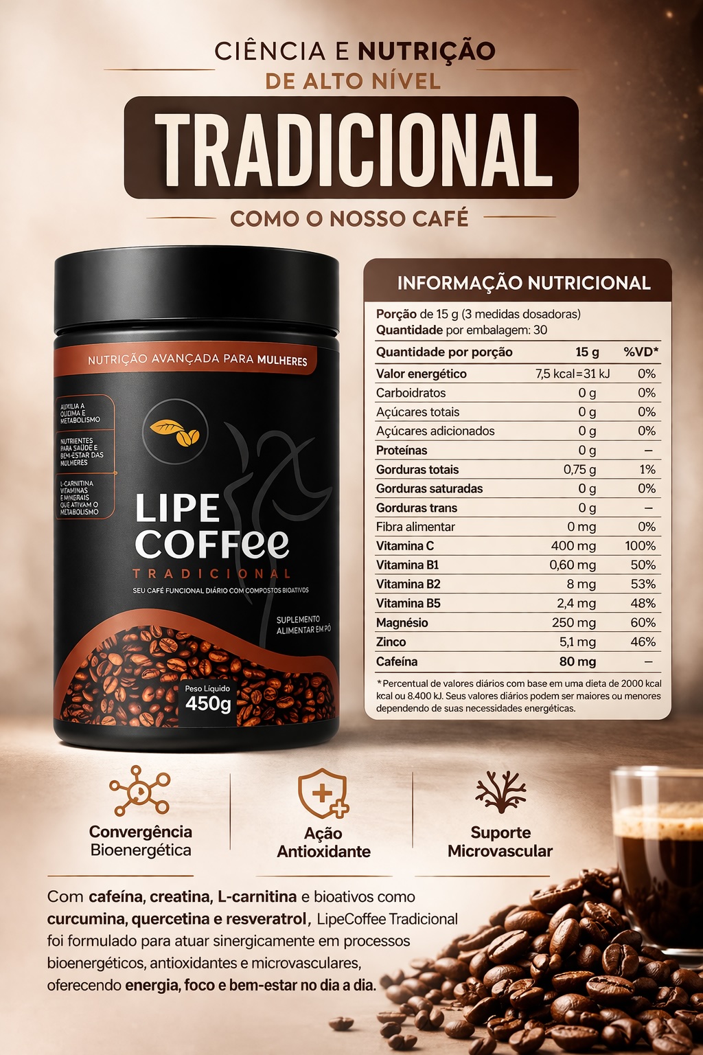 Tabela nutricional LipeCoffee Tradicional
