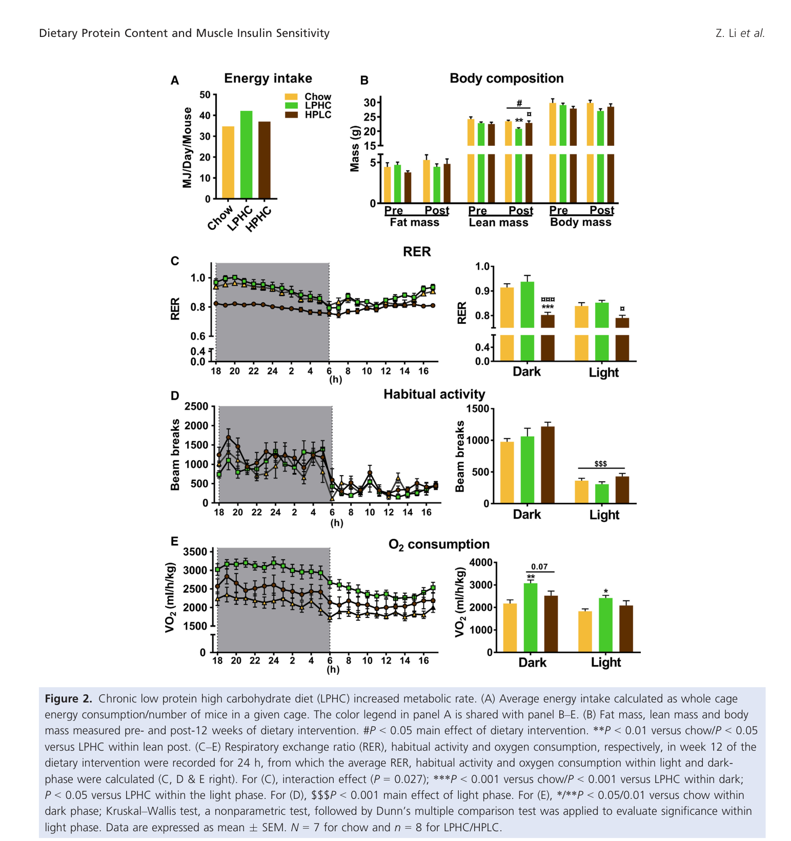 Proteína e insulina: gráficos de composição corporal e taxa metabólica nos grupos de dieta