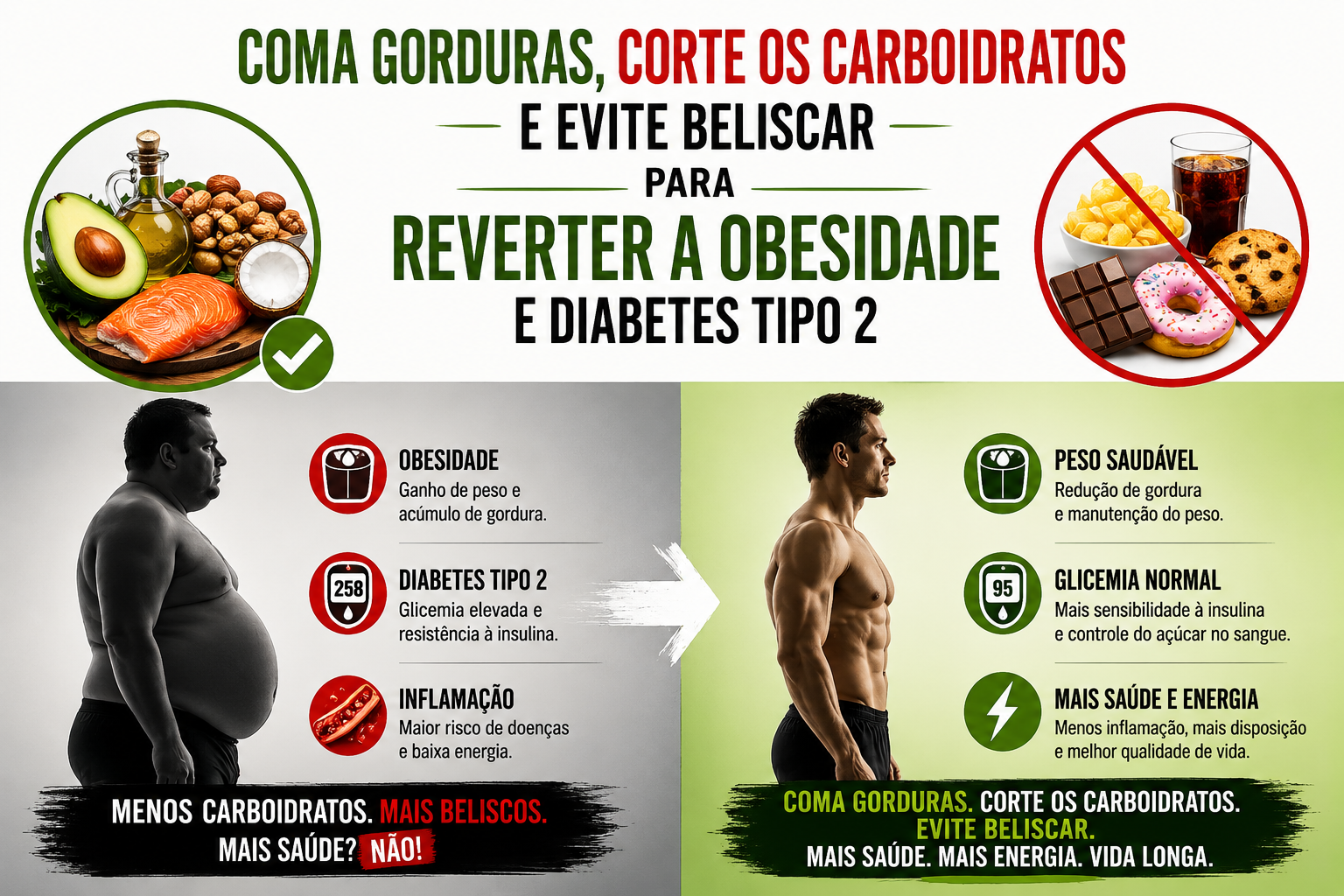Coma gorduras corte carboidratos evite beliscar para reverter obesidade e diabetes tipo 2