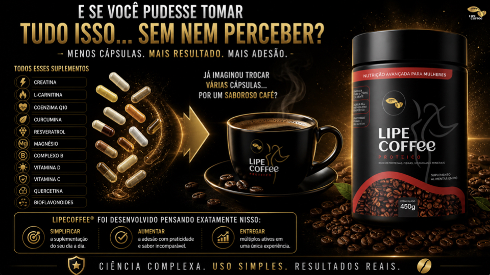 A Evidência Científica Por Trás da Suplementação em Rede — diagrama de bioativos LipeCoffee® publicado no Am J Biomed Sci & Res 2025